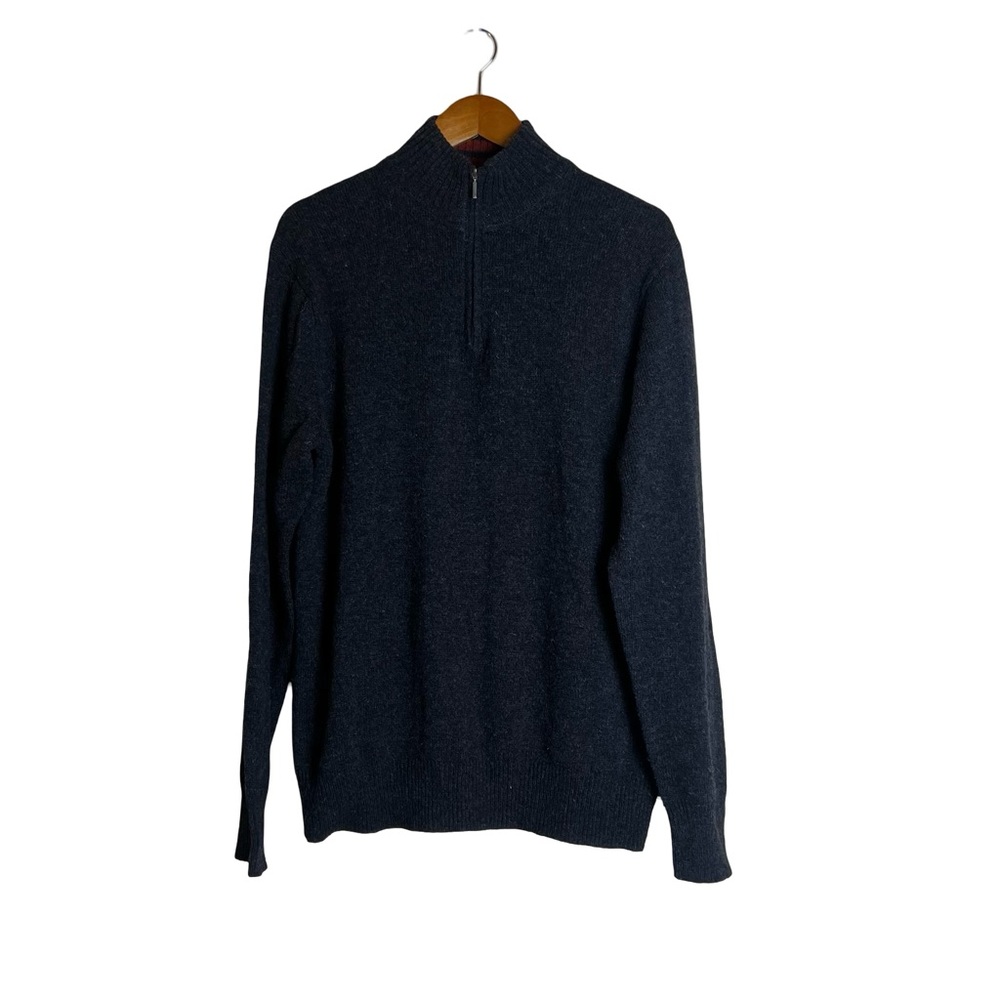 Emanuel Ungaro Mens Charcoal Grey Lambswool Blend Quarter Zip Sweater Size M